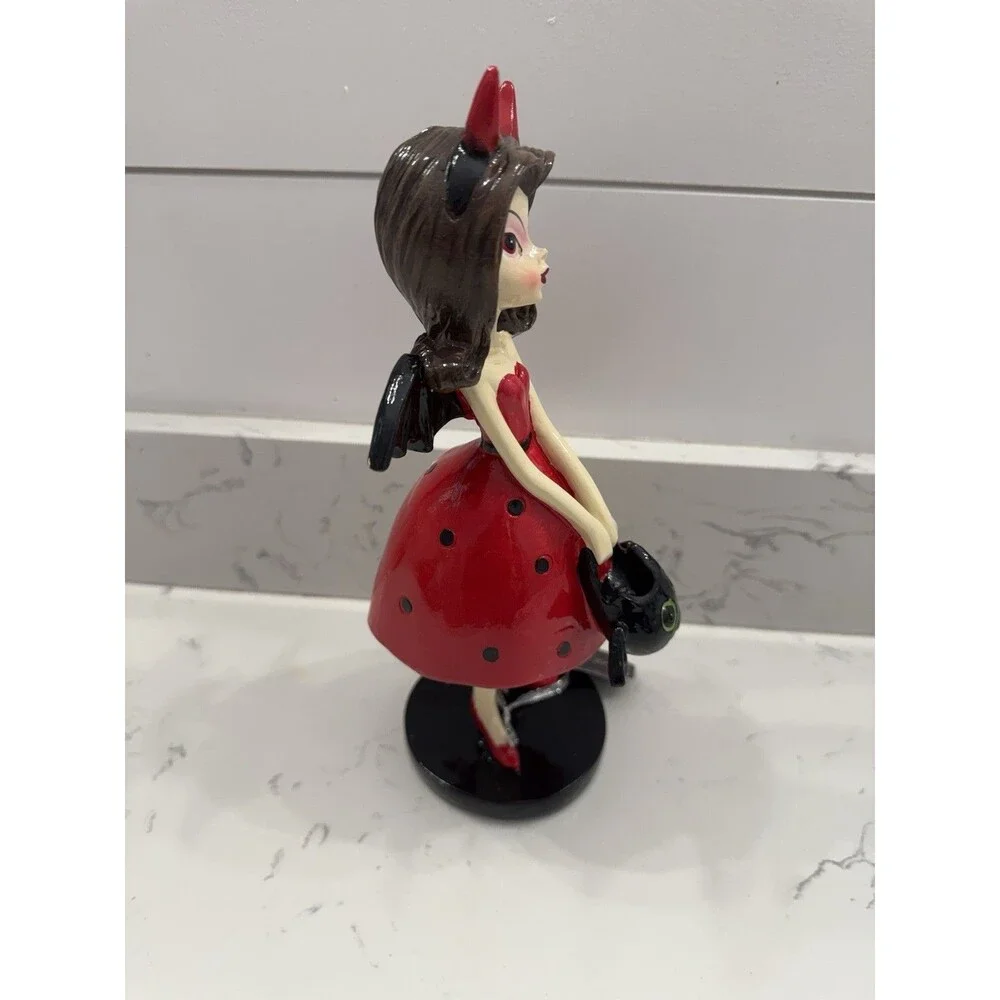 Halloween Bella Lux Devil Bat Girl Figurine Red Polka Dot Dress  Horns
